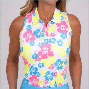 Taylor Jordan Racerback Golf Shirt - Neon Hibiscus Size XS Sleeveless‎ Polo